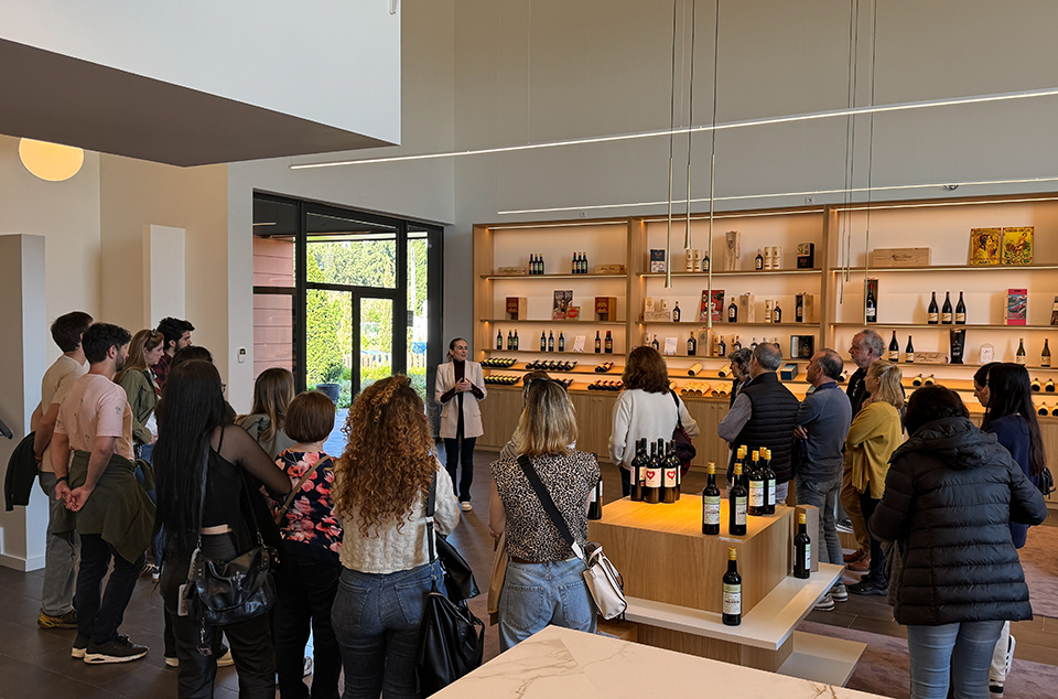 A group of visitors listens to the initial explanations.